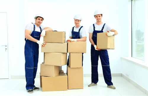 Customer handling boxed items carefully in a storage area